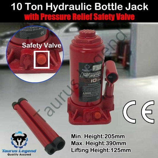 10 Ton High Quality Hydraulic Bottle Jack Car Van Truck Caravan W/ Safety Valve