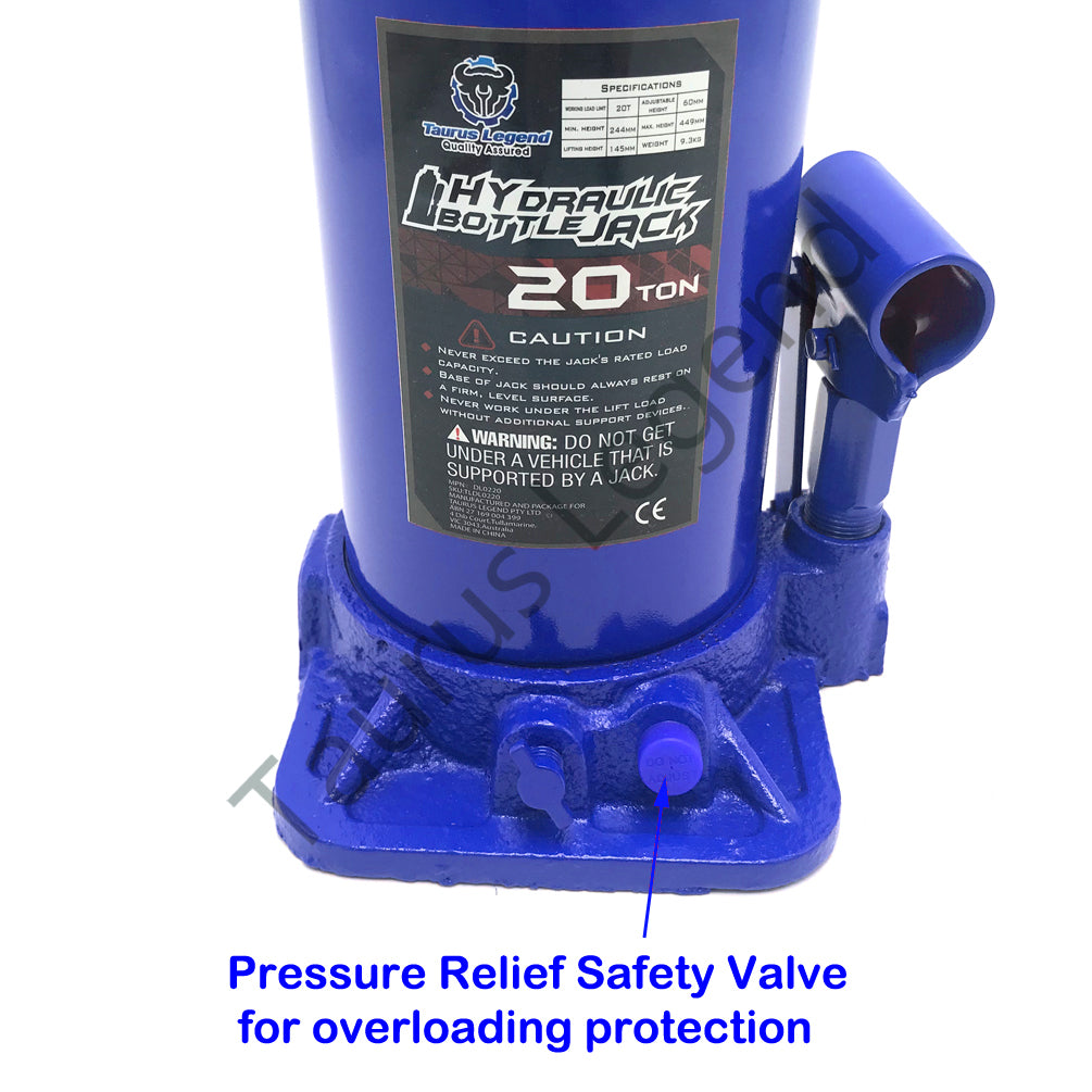 20 Ton Hydraulic Cylinder Bottle Jack Car Van Truck Caravan W/ Safety Valve Blue