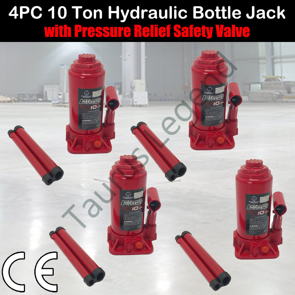 4x 10 Ton GS Hydraulic Bottle Jack w/Safety Valve Car Van Truck Caravan 4WD Lift