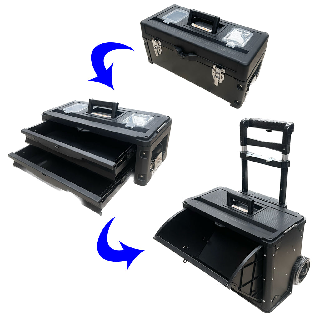 Lockable Rolling Tool Box on Wheels 3 Compartment Combination Telescopic Handle