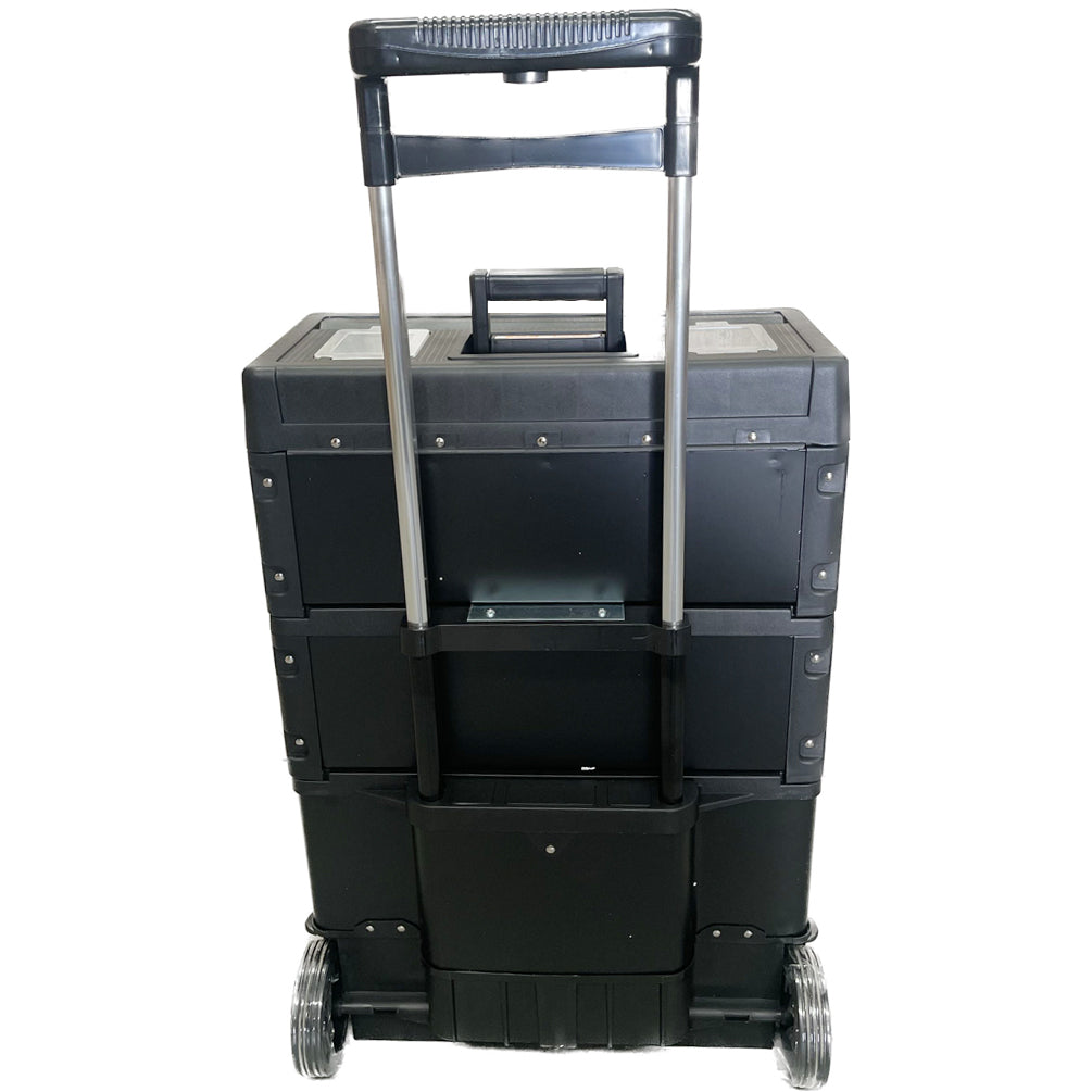 Lockable Rolling Tool Box on Wheels 3 Compartment Combination Telescopic Handle