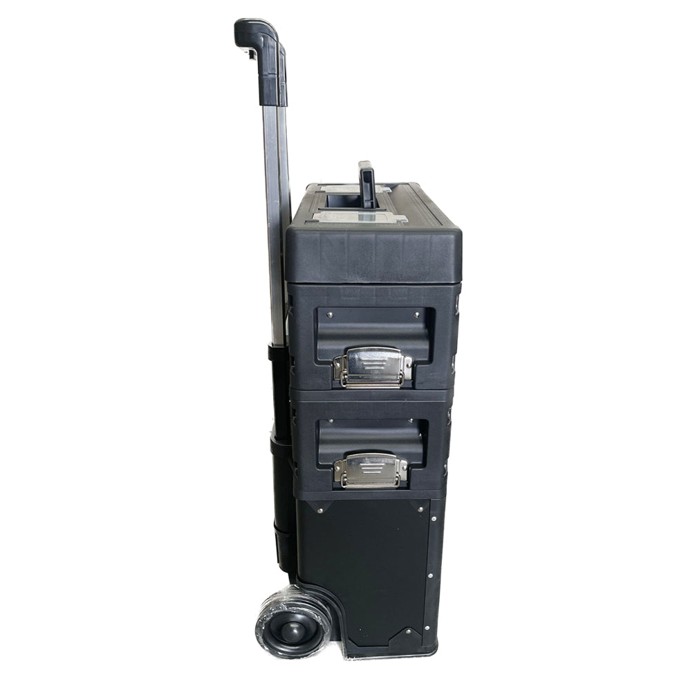 Lockable Rolling Tool Box on Wheels 3 Compartment Combination Telescopic Handle