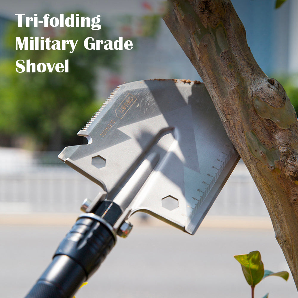 73cm Folding Shovel Saw Knife Screwdriver Compass Flint Camping Survival Tool