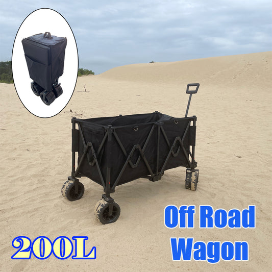 Collapsible Camping Wagon Outdoor Cart 200L Storage Trolley Off Road Wheel Black
