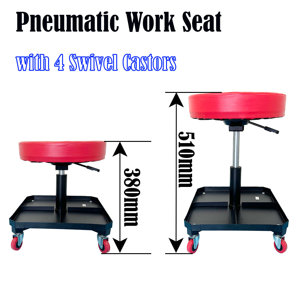 150kg Pneumatic Roller Seat Mechanic Rolling Stool with Square Tool Tray