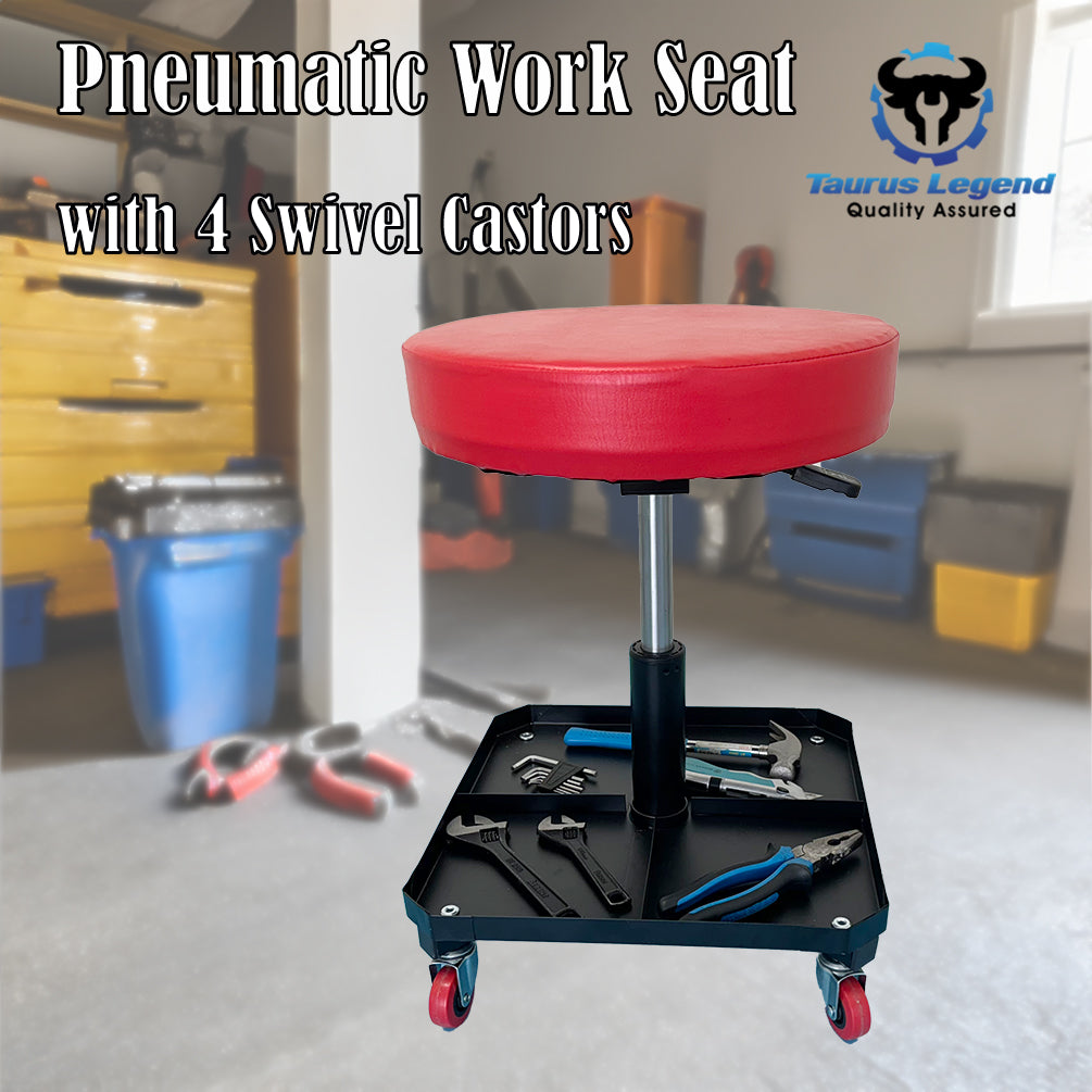 150kg Pneumatic Roller Seat Mechanic Rolling Stool with Square Tool Tray