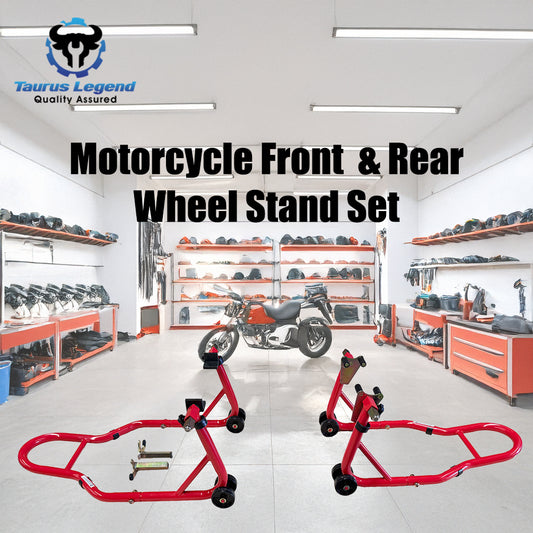 2PC Motorcycle Dolly Wheel Stand - Motorbike Front Wheel Stand+Rear Wheel Stand