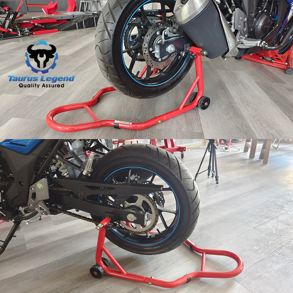 2PC Motorcycle Dolly Wheel Stand - Motorbike Front Wheel Stand+Rear Wheel Stand