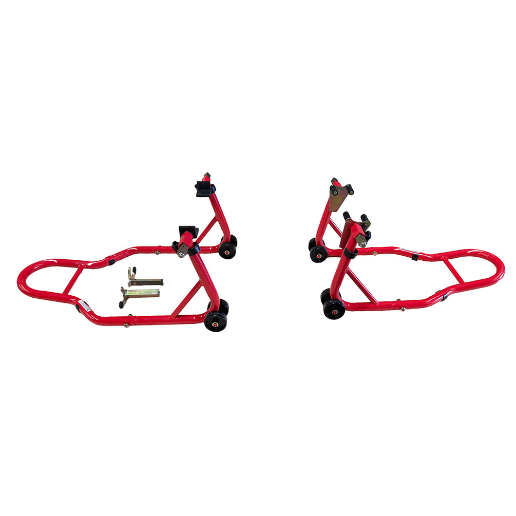 2PC Motorcycle Dolly Wheel Stand - Motorbike Front Wheel Stand+Rear Wheel Stand