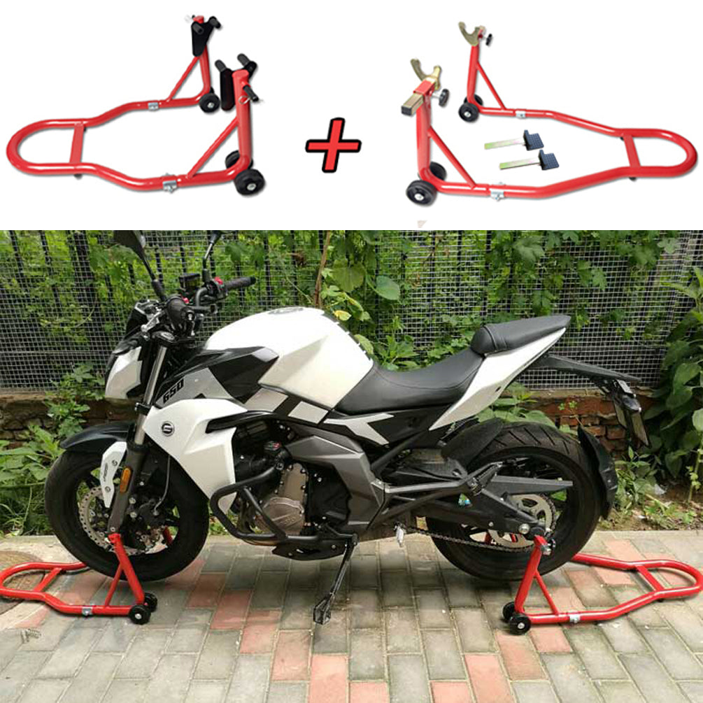 2PC Motorcycle Dolly Wheel Stand - Motorbike Front Wheel Stand+Rear Wheel Stand