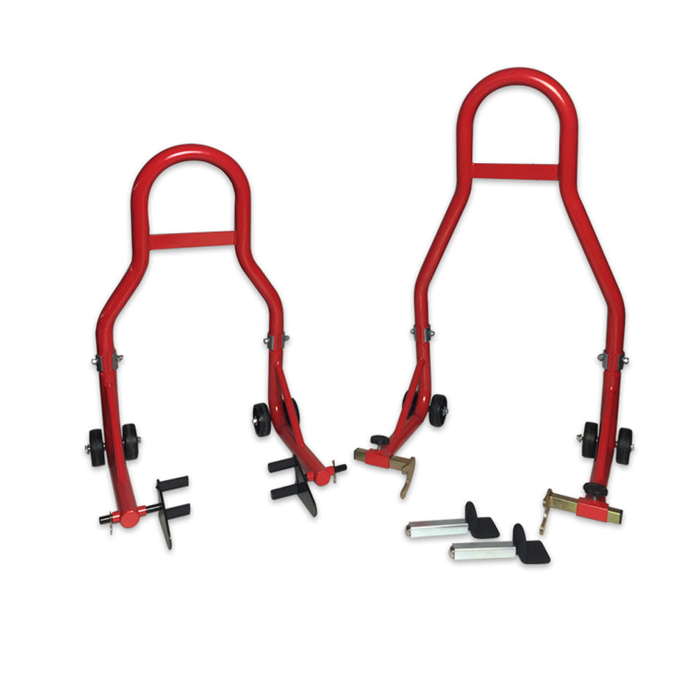2PC Motorcycle Dolly Wheel Stand - Motorbike Front Wheel Stand+Rear Wheel Stand