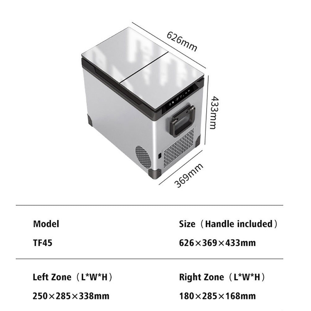 45L Dual Zone Dual Temperature Control Portable Fridge Freezer for Car Boat Home
