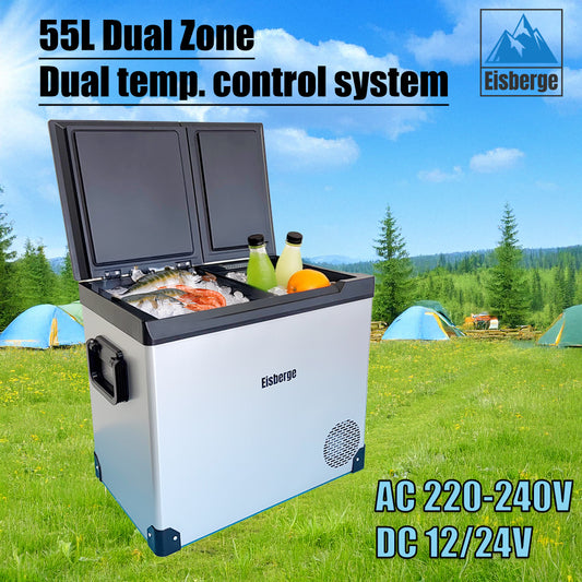 55L Dual Zone Dual Temperature Control Portable Fridge Freezer for Car Boat Home