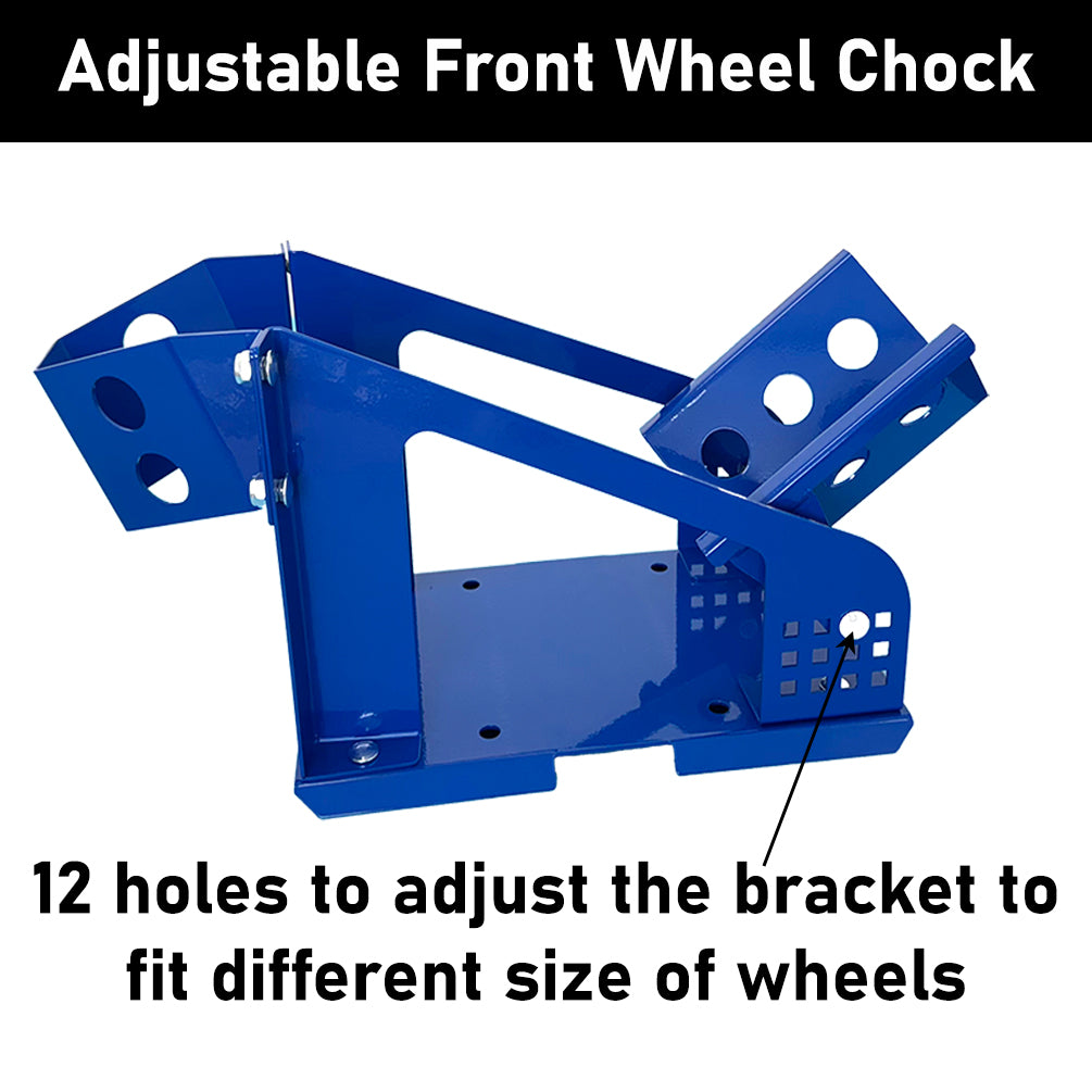 17"-21" Motorcycle Front Wheel Chock Trailer Stand 12 Holes Adjustable Blue