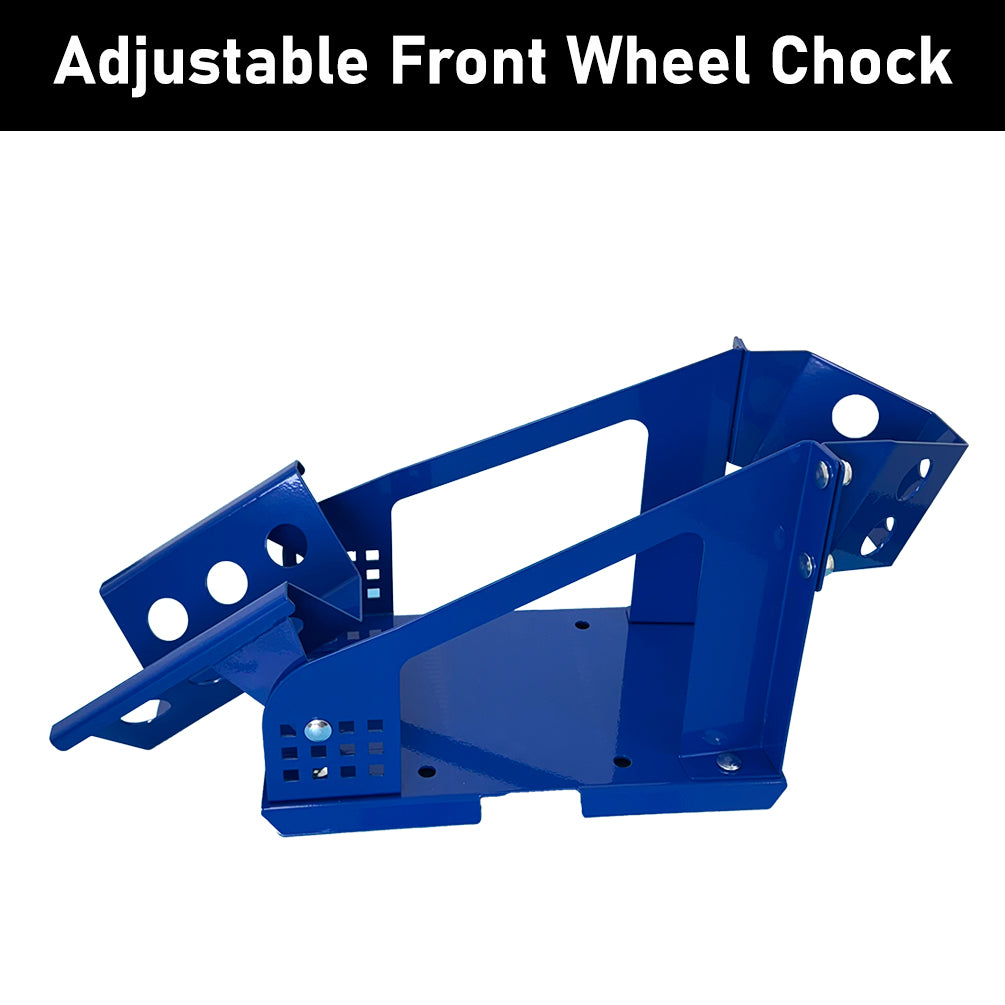 17"-21" Motorcycle Front Wheel Chock Trailer Stand 12 Holes Adjustable Blue