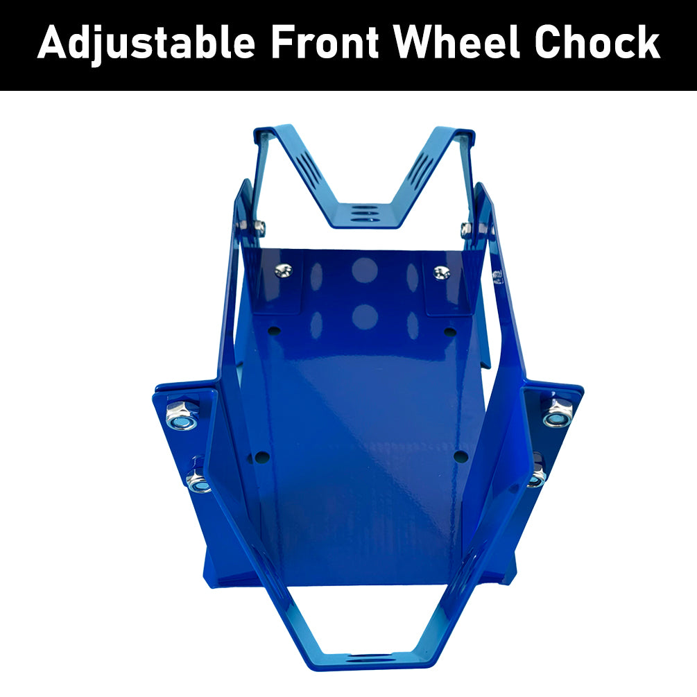 17"-21" Motorcycle Front Wheel Chock Trailer Stand 12 Holes Adjustable Blue