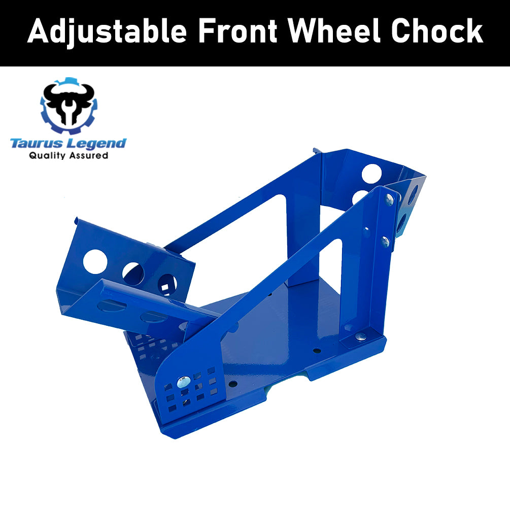 17"-21" Motorcycle Front Wheel Chock Trailer Stand 12 Holes Adjustable Blue