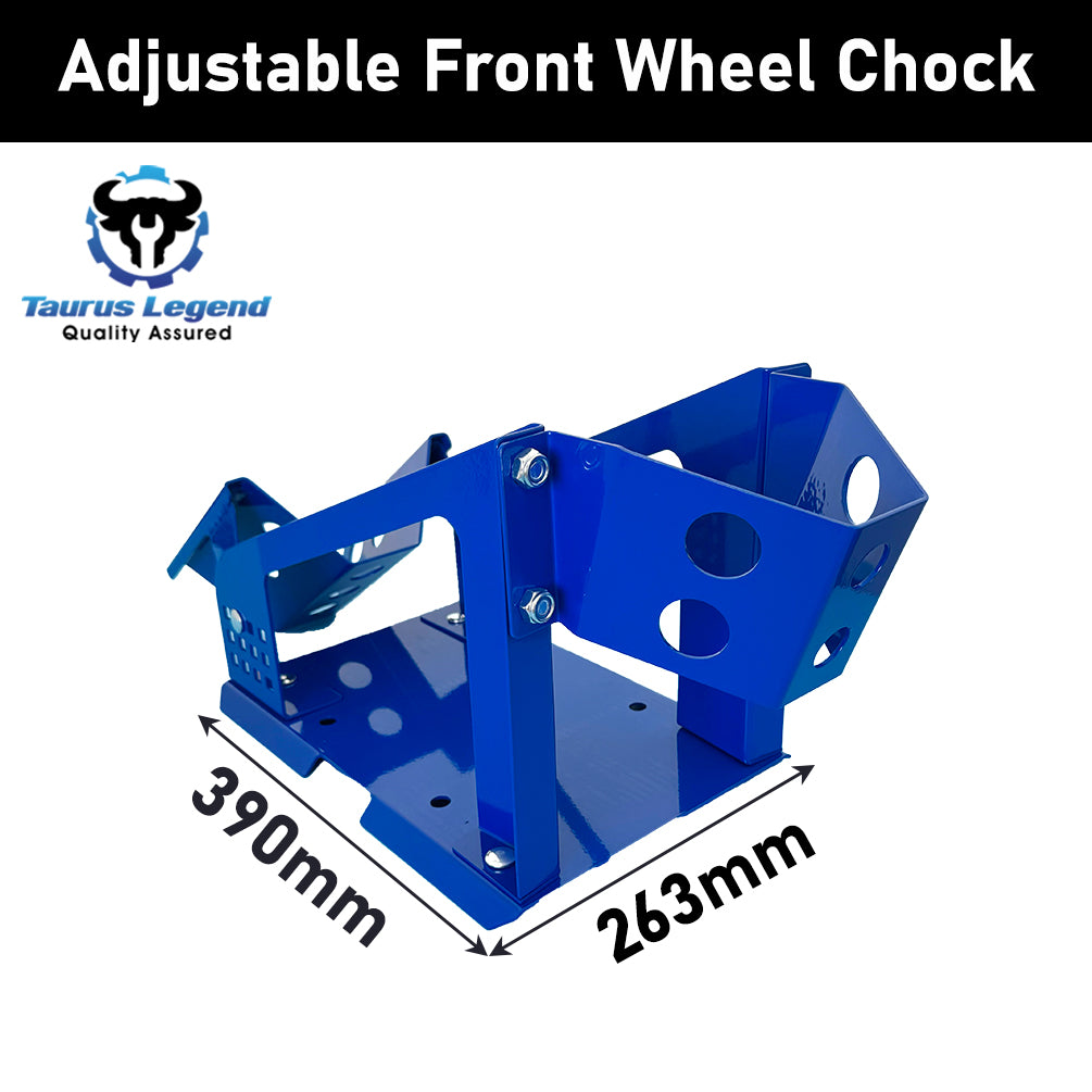 17"-21" Motorcycle Front Wheel Chock Trailer Stand 12 Holes Adjustable Blue