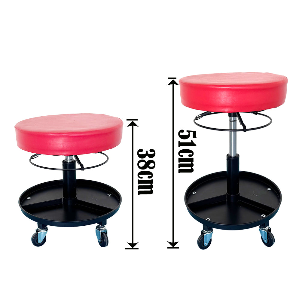 150kg Pneumatic Roller Seat Mechanic Rolling Stool with Round Tool Tray