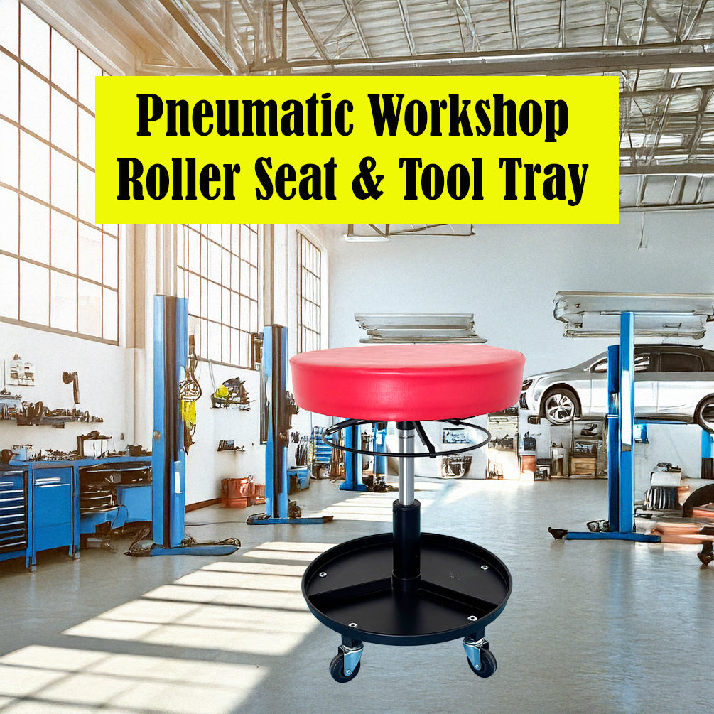 150kg Pneumatic Roller Seat Mechanic Rolling Stool with Round Tool Tray