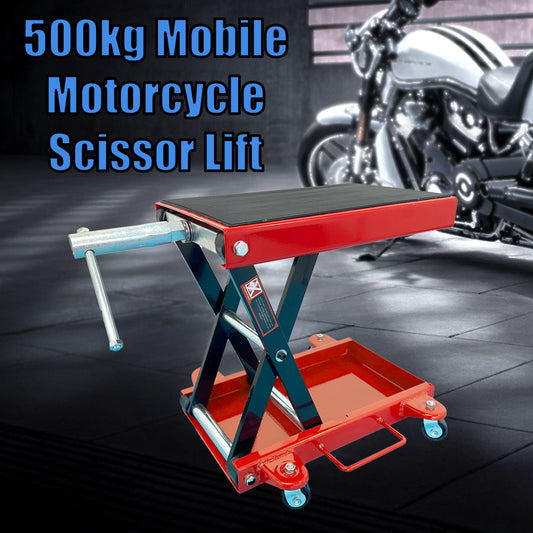 Mobile Motorcycle Scissors Lift Motorbike Jack Stand with Wheels 500kg Load