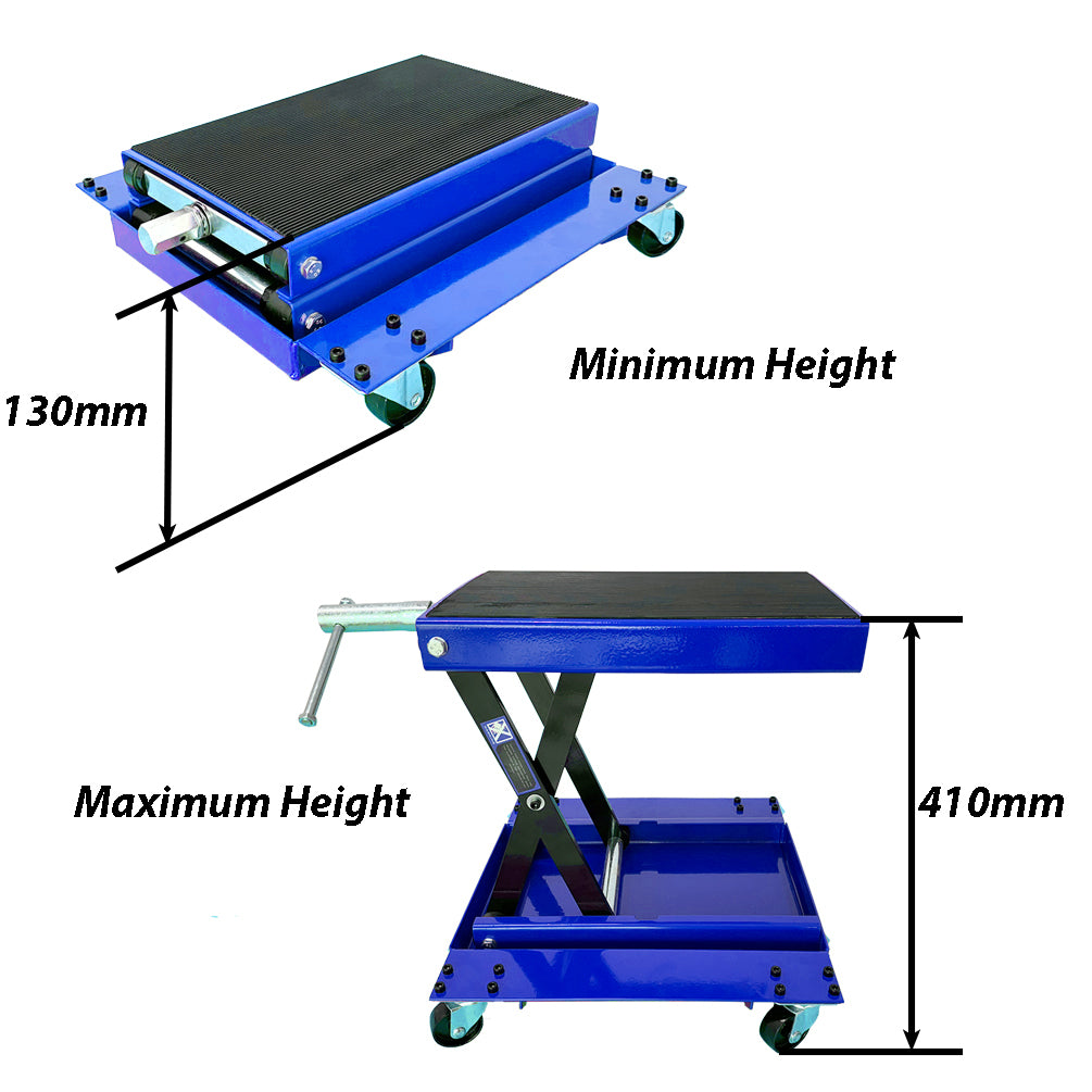500kg Motorcycle Scissor Lift Table Mechanical Bike Lift Jack Trolley w/ Castors