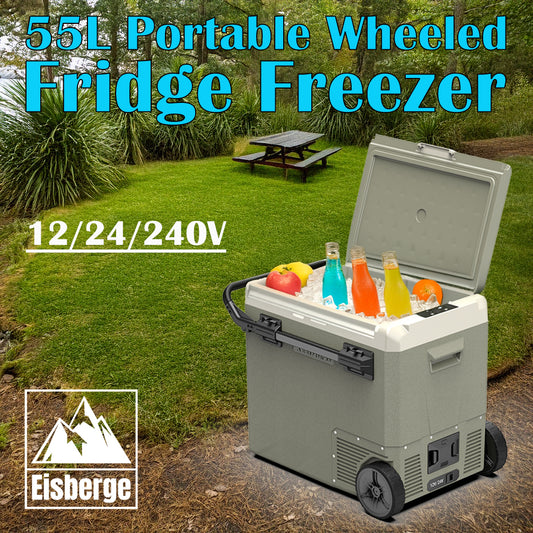 Eisberge 55L Portable Car Fridge Freezer Wheeled 12V 24V 240V Camping Caravan