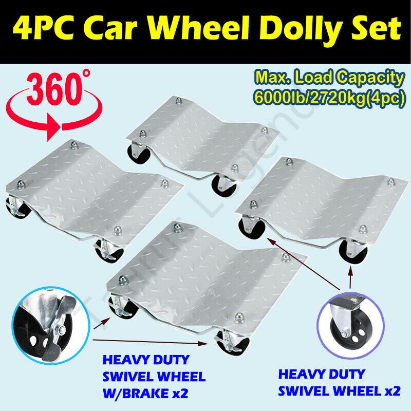 4PC Car Wheel Dolly Vehicle Positioning Jack Transport Trolley Set 2720kg Load