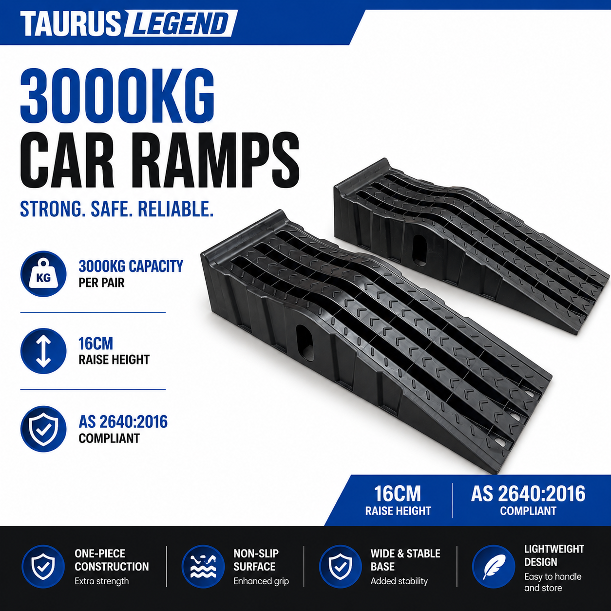 3000kg Car Ramps Set 170mm High Rise Heavy Duty Service Ramps AS2640