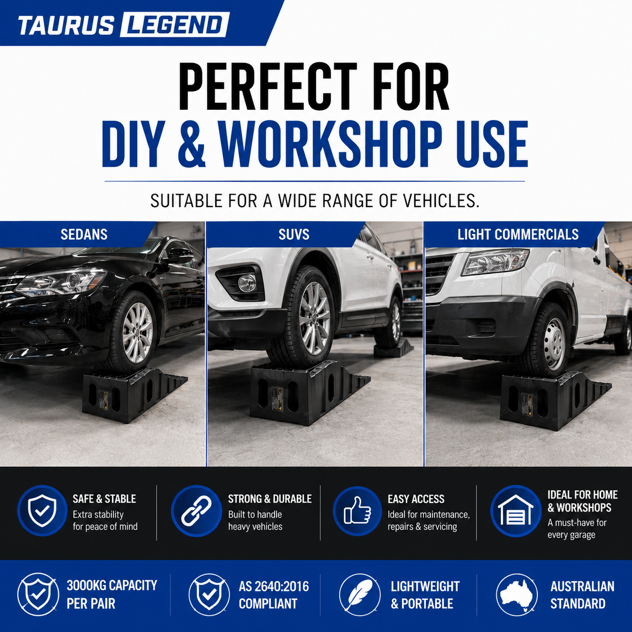 3000kg Car Ramps Set 170mm High Rise Heavy Duty Service Ramps AS2640
