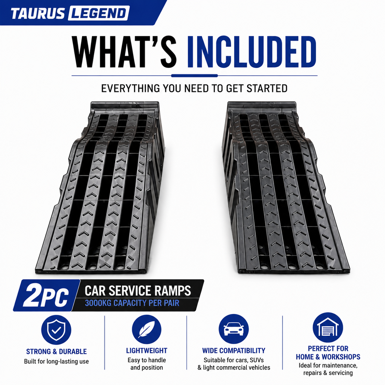 3000kg Car Ramps Set 170mm High Rise Heavy Duty Service Ramps AS2640