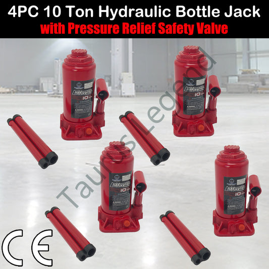4x 10 Ton GS Hydraulic Bottle Jack w/Safety Valve Car Van Truck Caravan 4WD Lift