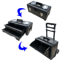 Lockable Rolling Tool Box on Wheels 3 Compartment Combination Telescopic Handle