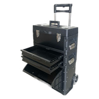 Lockable Rolling Tool Box on Wheels 3 Compartment Combination Telescopic Handle