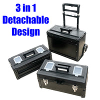 Lockable Rolling Tool Box on Wheels 3 Compartment Combination Telescopic Handle