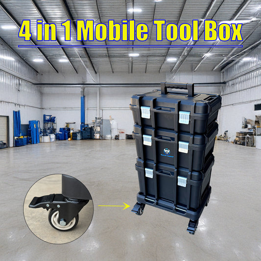 4 in 1 Mobile Tool Box Rolling Tool Chest ABS Storage w Lockable Castors