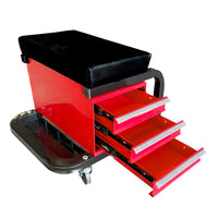 3-Drawer Mechanic Creeper Seat Mobile Work Stool Tool Storage Bottle Holders