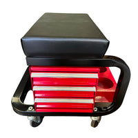 3-Drawer Mechanic Creeper Seat Mobile Work Stool Tool Storage Bottle Holders
