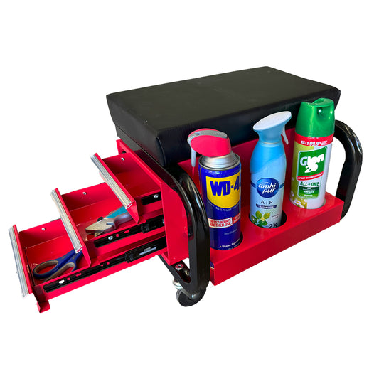 3-Drawer Mechanic Creeper Seat Mobile Work Stool Tool Storage Bottle Holders