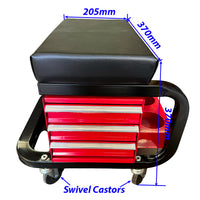 3-Drawer Mechanic Creeper Seat Mobile Work Stool Tool Storage Bottle Holders