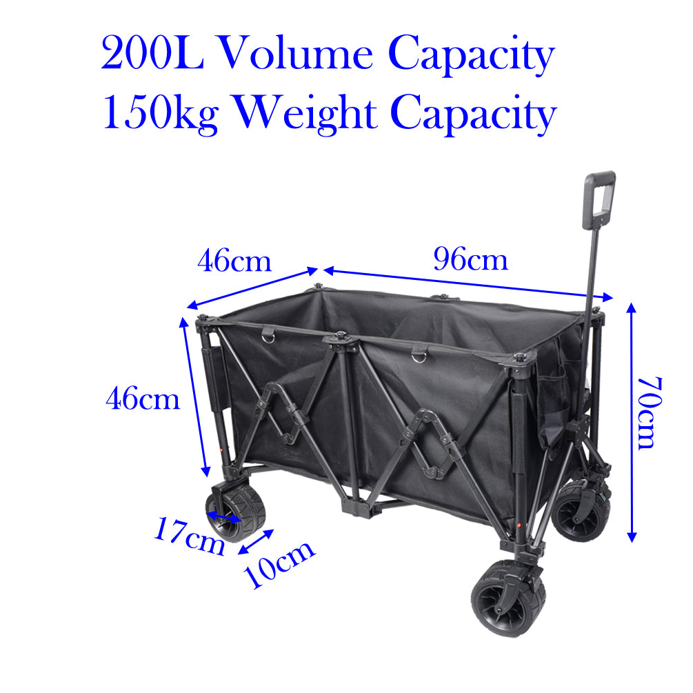 Collapsible Camping Wagon Outdoor Cart 200L Storage Trolley Off Road Wheel Black