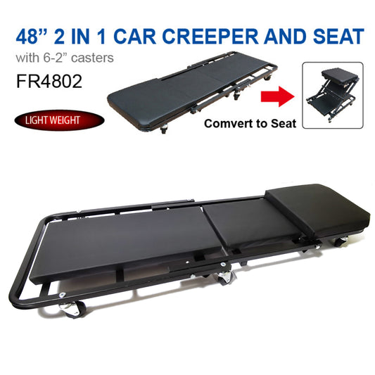 48" 2 in 1 Folding Creeper Mechanic Stool Seat Garage Repair Trolley Workshop