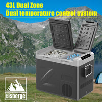 43L Portable Car Fridge Freezer Dual Zone Separate Temperature 12V/24V/240V 4WD
