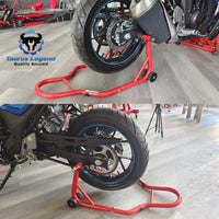 2PC Motorcycle Dolly Wheel Stand - Motorbike Front Wheel Stand+Rear Wheel Stand