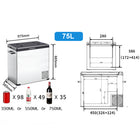 75L Portable Camping Fridge Freezer - dimensions and specifications
