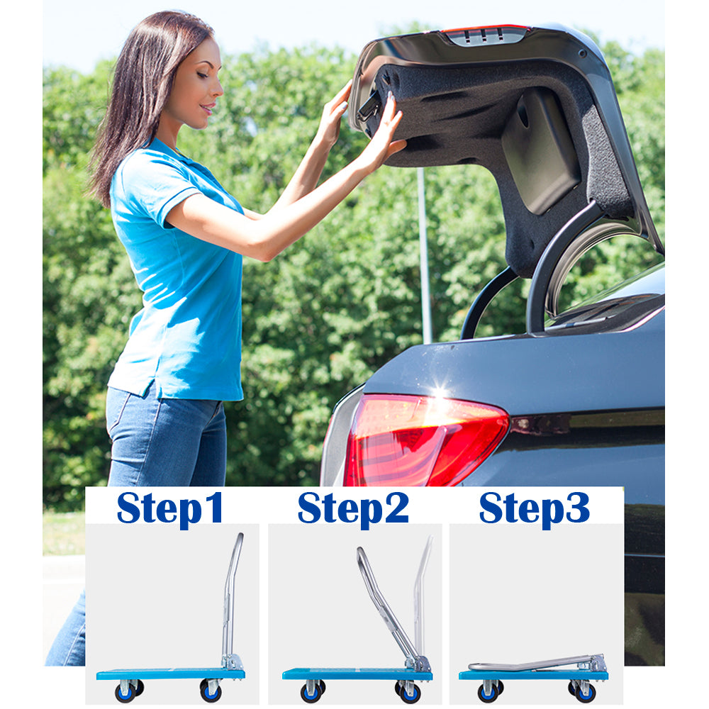 300kg Foldable Platform Trolley Hand Truck Ball Bearing Soft Rubber Castors