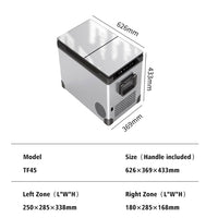 45L Dual Zone Dual Temperature Control Portable Fridge Freezer for Car Boat Home