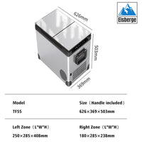 55L Dual Zone Dual Temperature Control Portable Fridge Freezer for Car Boat Home