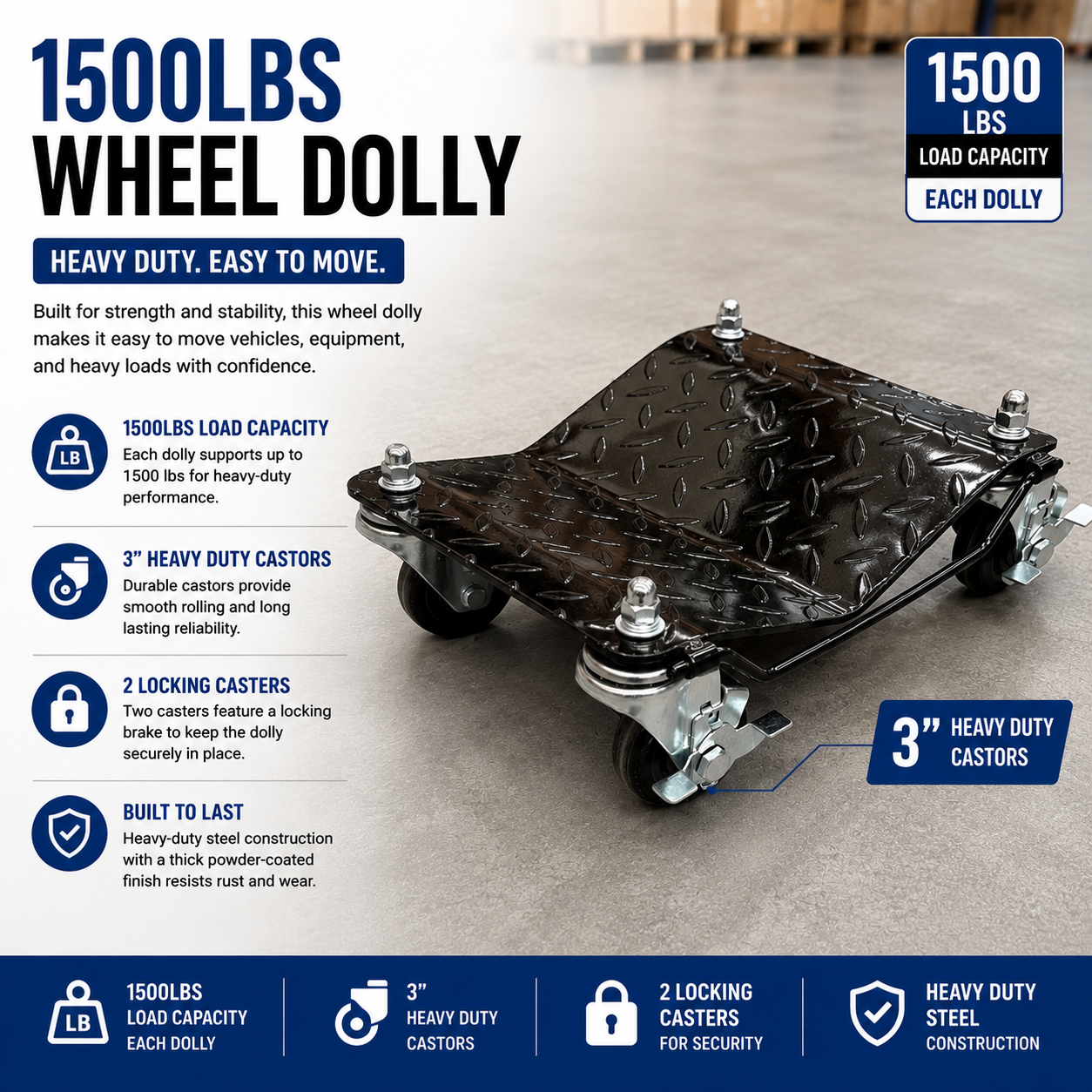 4PC Car Wheel Dolly Vehicle Positioning Jack Transport Trolley Set 2720kg Load