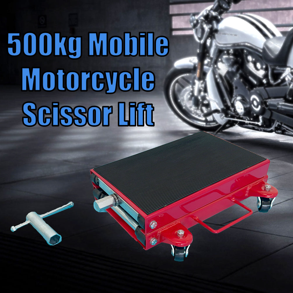 Mobile Motorcycle Scissors Lift Motorbike Jack Stand with Wheels 500kg Load